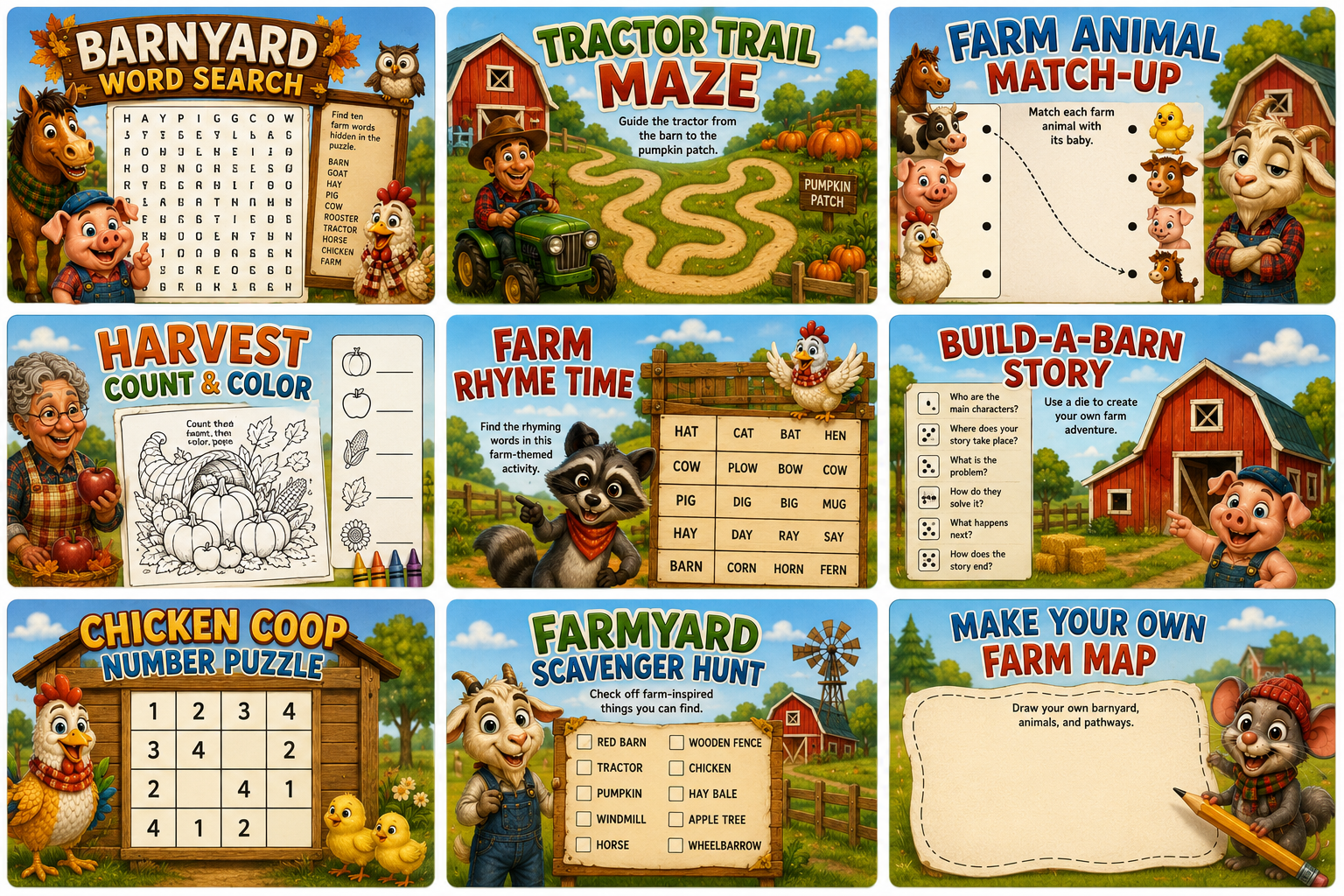 Printable Farm Adventures coloring pages
